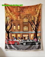 Hermès Autumn Street Scene Flannel Throw Blanket IMG_5384